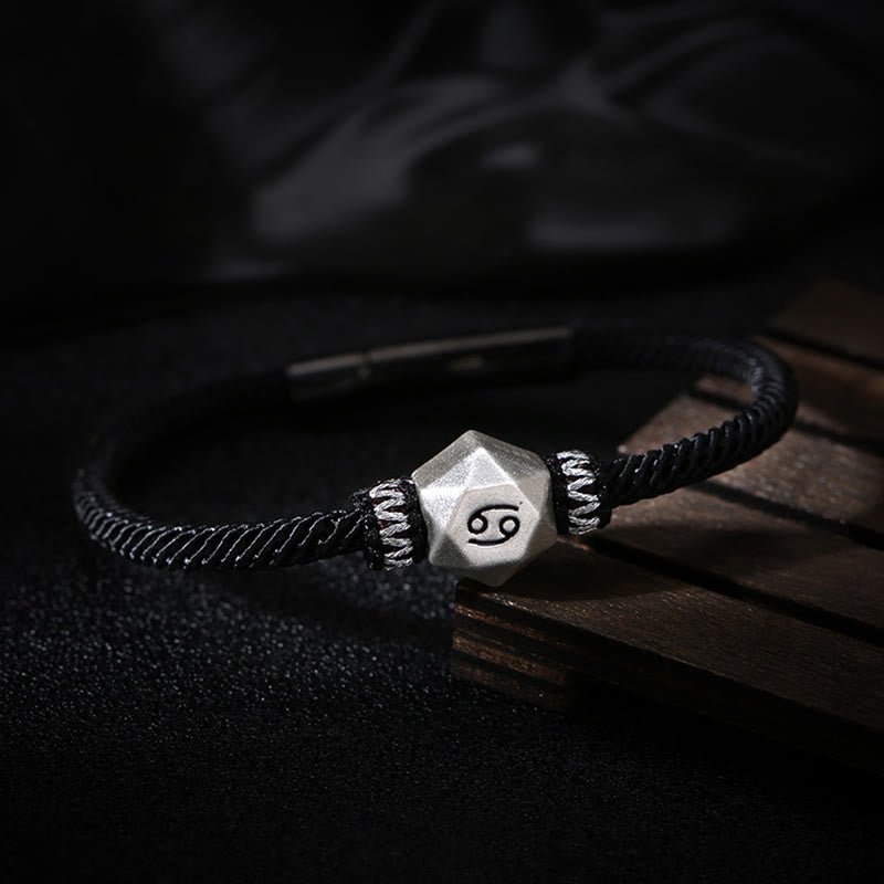 Buddha Stones 999 Srebro Sterling 12 Konstelacji Zodiaku Ochrona Ręcznie Robiona Bransoletka Sznurkowa