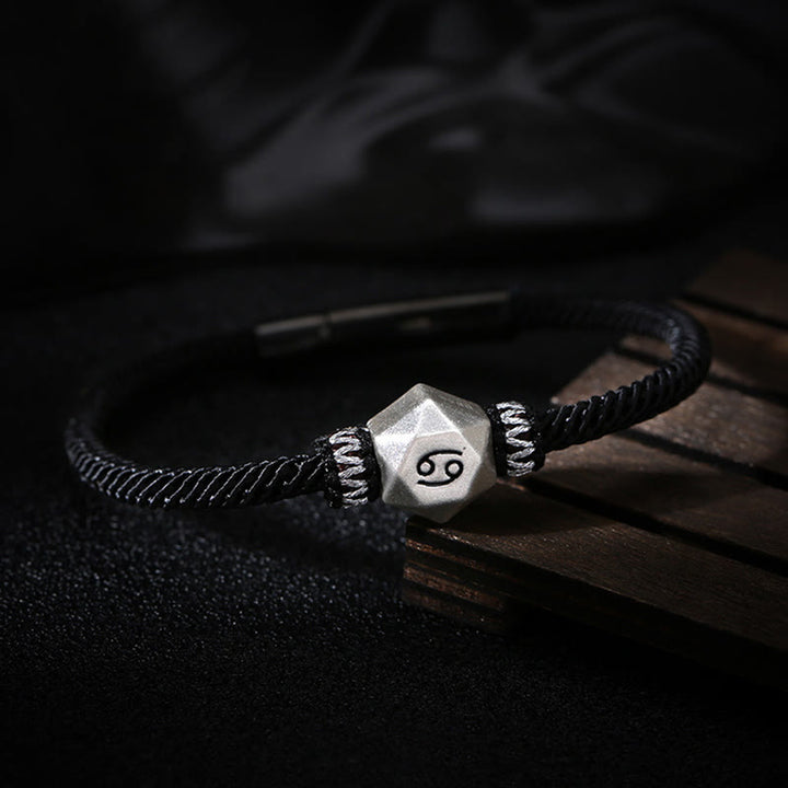 Buddha Stones 999 Srebro Sterling 12 Konstelacji Zodiaku Ochrona Ręcznie Robiona Bransoletka Sznurkowa