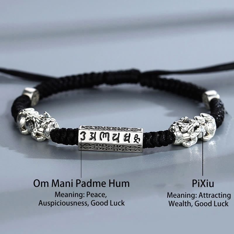 Buddha Stones Podwójna PiXiu Feng Shui Miedziana Moneta Om Mani Padme Hum Bransoletka Sznurkowa - image 3