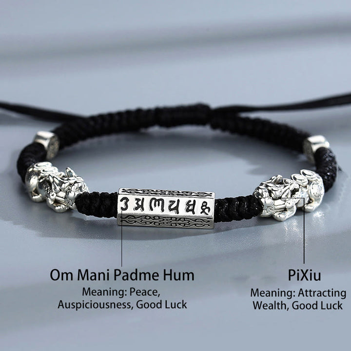 Buddha Stones Podwójna PiXiu Feng Shui Miedziana Moneta Om Mani Padme Hum Bransoletka Sznurkowa - image 3