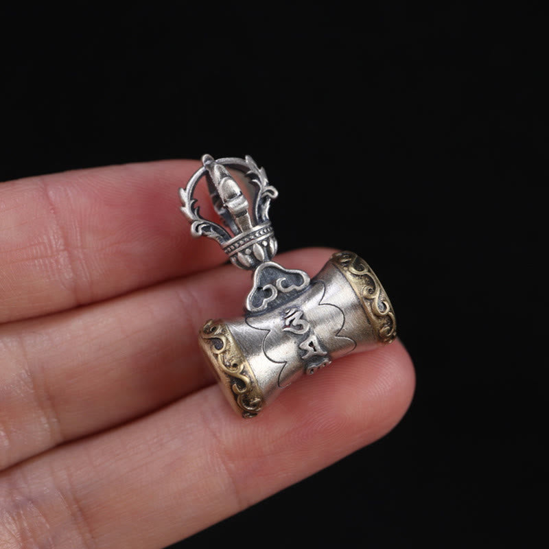 Buddha Stones Tybet 925 Srebro Sterlingowe Om Mani Padme Hum Dorje Dzwon Wadżra Grawerowany Oświecenie Wisiorek Dekoracja Wisząca