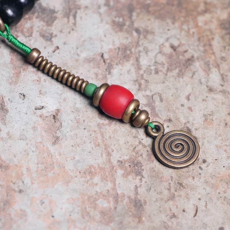 Buddha Stones 108 Koraliki Mala Ebony Drewno Dzi Koralik Miedź Równowaga Tassel Bransoletka