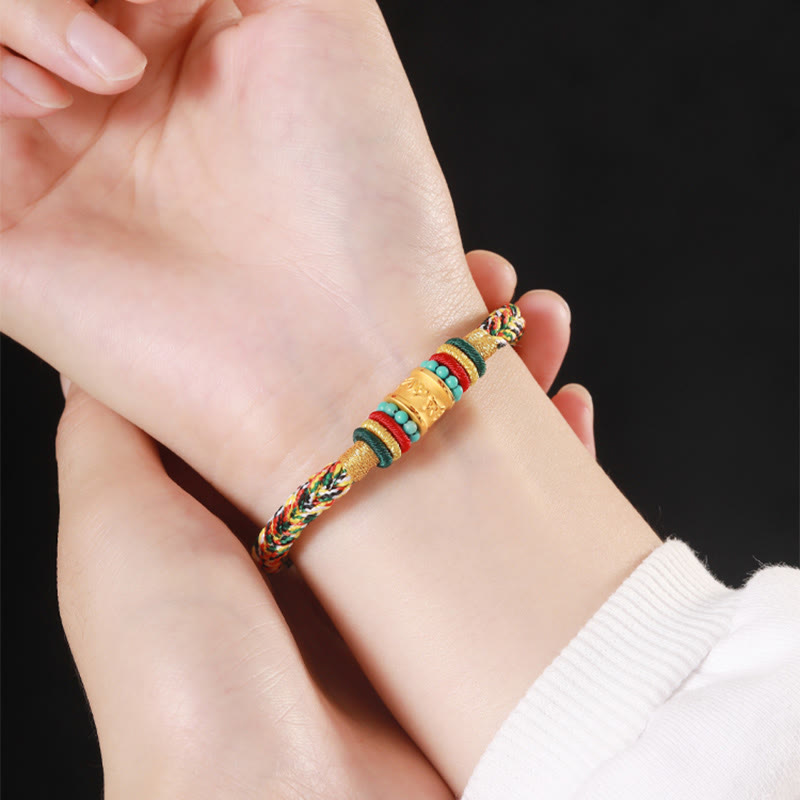 Buddha Stones Tybet 999 Złoty Om Mani Padme Hum Ręcznie Robiona Bransoletka Szczęścia Węzeł Pokoju Ośmiu Nici - image 1