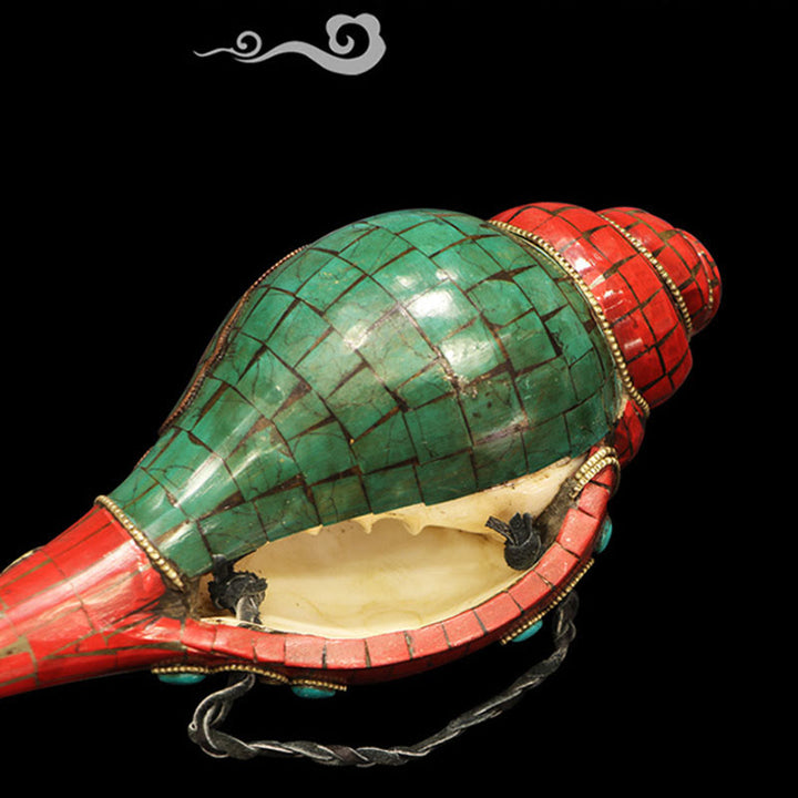 Tybetańska, ręcznie robiona Shankha Om Mani Padme Hum Budda Muszla Muszla Przynosząca szczęście dekoracja - image 8