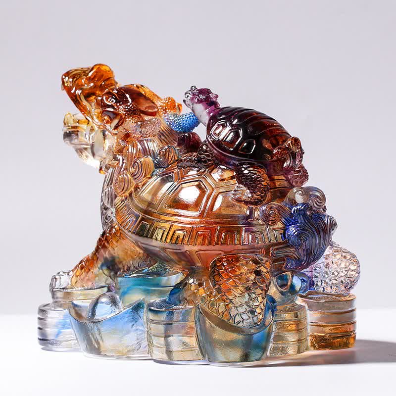 Feng Shui Dragon Turtles Handmade Liuli Crystal Art Piece Ochrona Dekoracja Domu i Biura - image 2