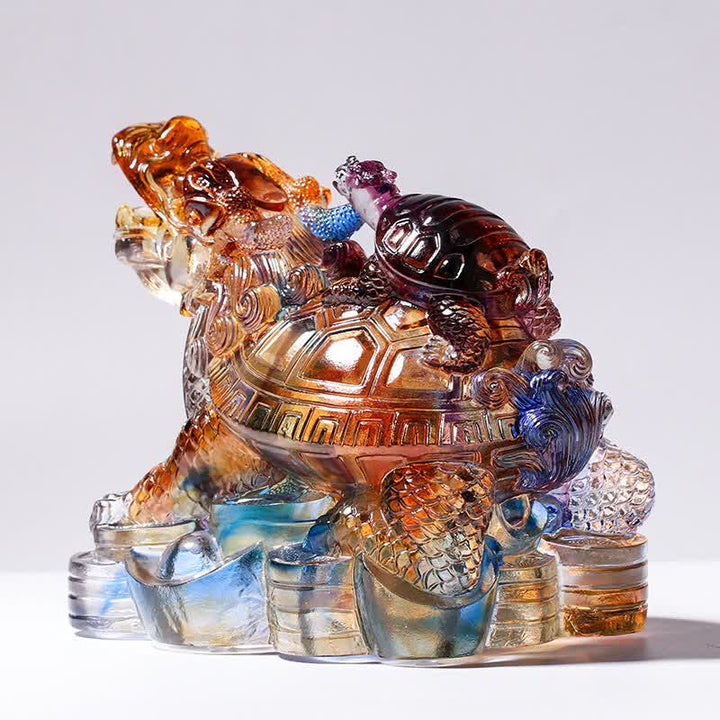 Feng Shui Dragon Turtles Handmade Liuli Crystal Art Piece Ochrona Dekoracja Domu i Biura - image 2