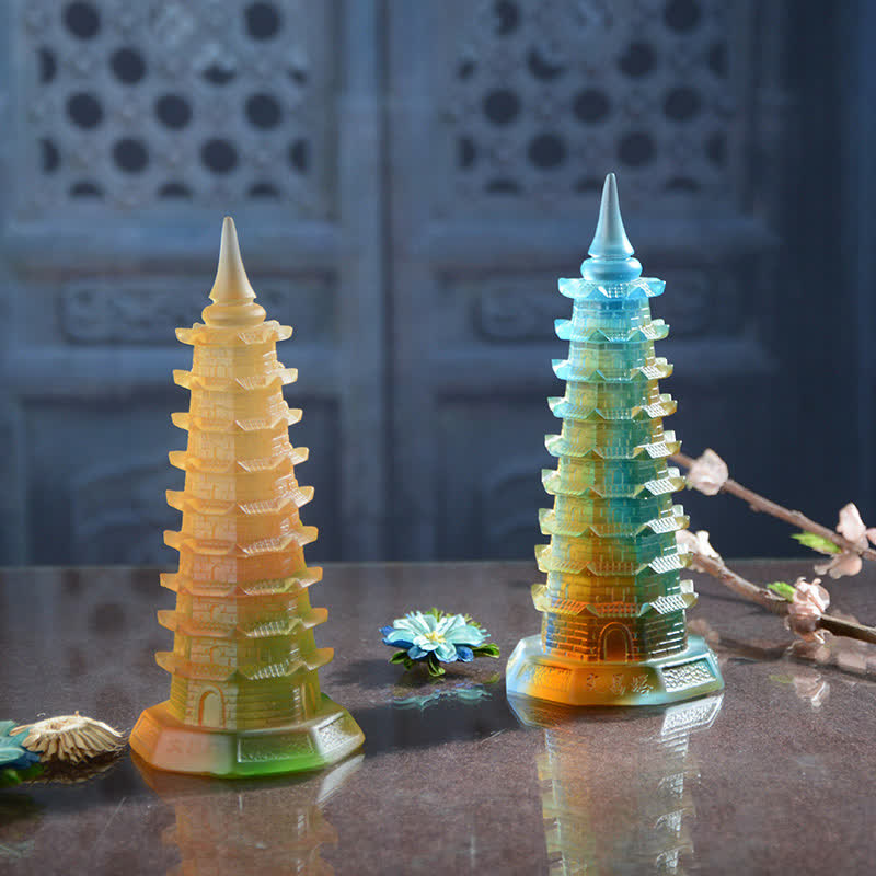 Buddha Stones Wieża Feng Shui Wenchang Ręcznie robiona kryształowa pagoda Liuli Art Piece Luck Dekoracja biura domowego - image 2