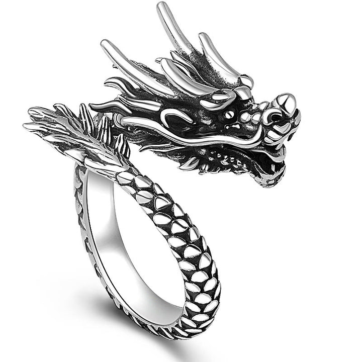 Buddha Stones 990 Srebro Sterlingowe Vintage Dragon Design Szczęście Ochrona Siła Regulowany Pierścień