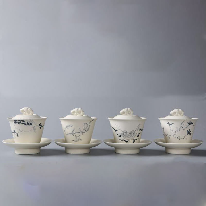 Buddha Stones malowane ręcznie granat hibiskus sosna lotos ceramiczny Gaiwan Sancai filiżanka do herbaty Kung Fu filiżanka do herbaty i spodek z pokrywką