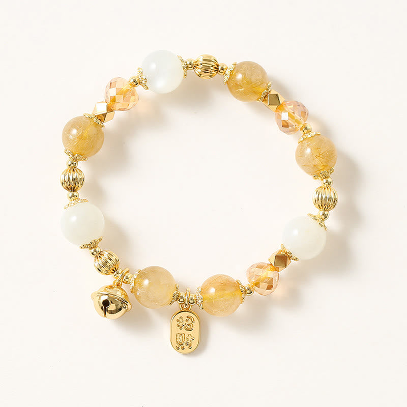 Bransoletka z Buddha Stones 14K pozłacana złotym rutylowym kwarcem Wealth Bell Lucky Fortune Charm