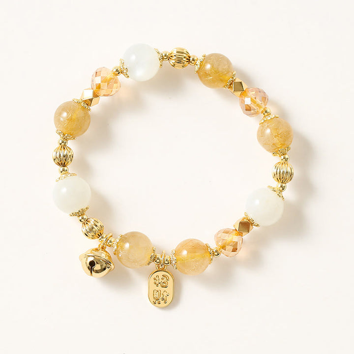Bransoletka z Buddha Stones 14K pozłacana złotym rutylowym kwarcem Wealth Bell Lucky Fortune Charm