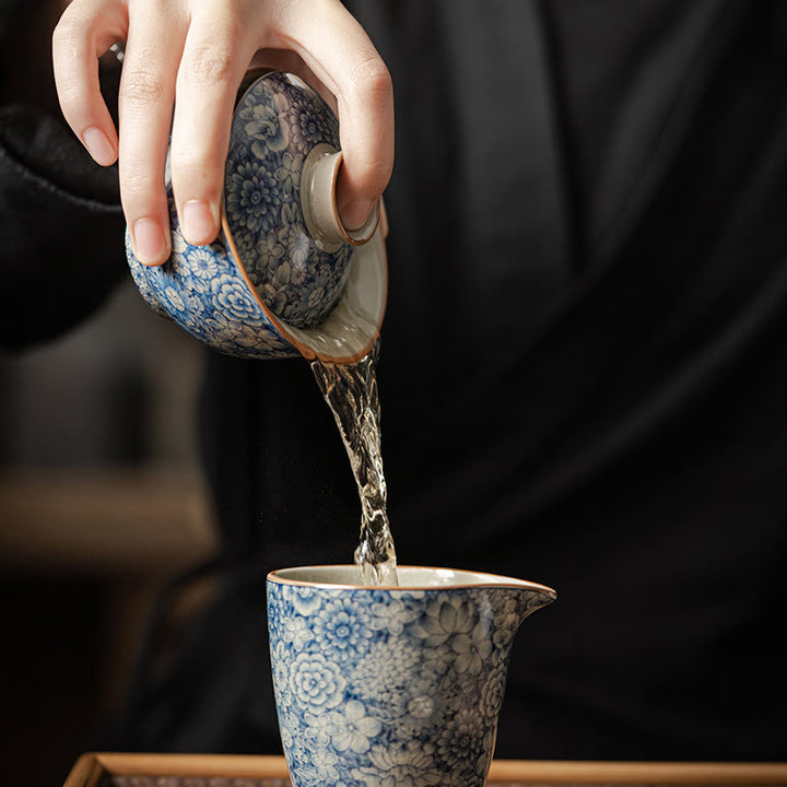 Buddha Stones Vintage Niebieski I Biały Porcelana Brzoskwiniowy Kwiat Lotosu Piwonia Ceramiczny Gaiwan Sancai Filiżanka Kung Fu Filiżanka Do Herbaty I Spodek Z Pokrywką - image 8