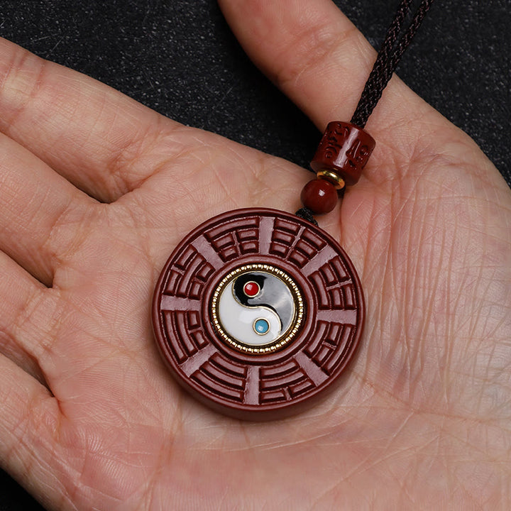 Buddha Stones Naturalny Cynober Bagua Obrotowy Yin Yang Trzymający Z dala Złe Duchy Naszyjnik Wisiorek - image 7