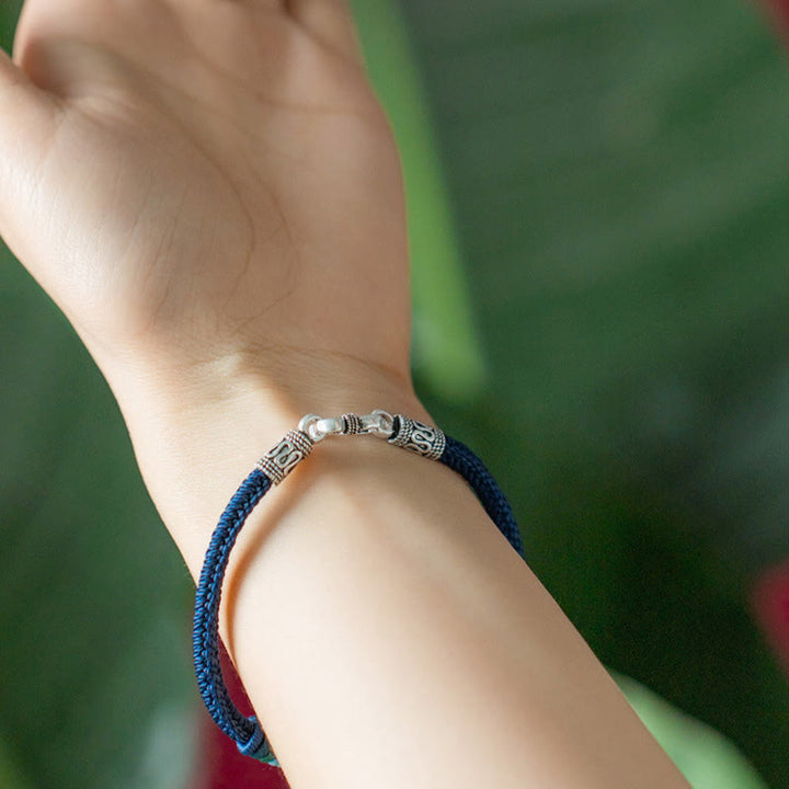 Buddha Stones Ręcznie robione 925 Srebro Sterling Tybetańskie Om Mani Padme Hum Czystość Bransoletka pleciona - image 11