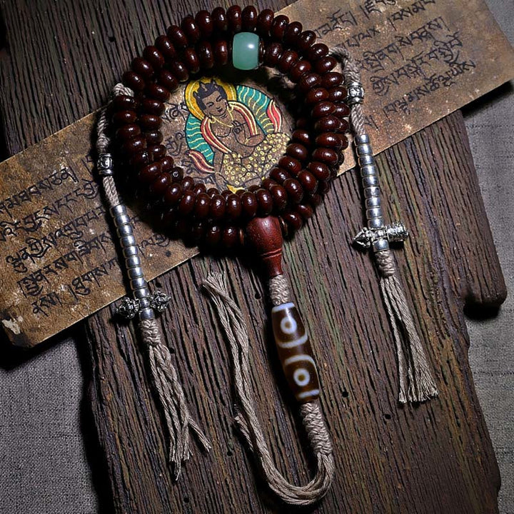 Buddha Stones Naturalne Tybet 108 Mala Koraliki Fioletowe Nasiona Bodhi Trójoki Koralik Dzi Miedziana Bransoletka Harmonii Dorje
