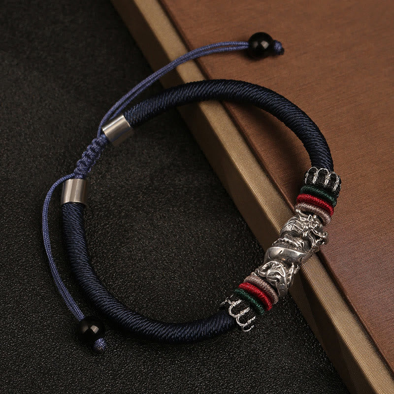 Buddha Stones Ręcznie robione 925 Srebro Sterling Rok Smoka Pomyślny Smok Szczęście Sznur Bransoletka