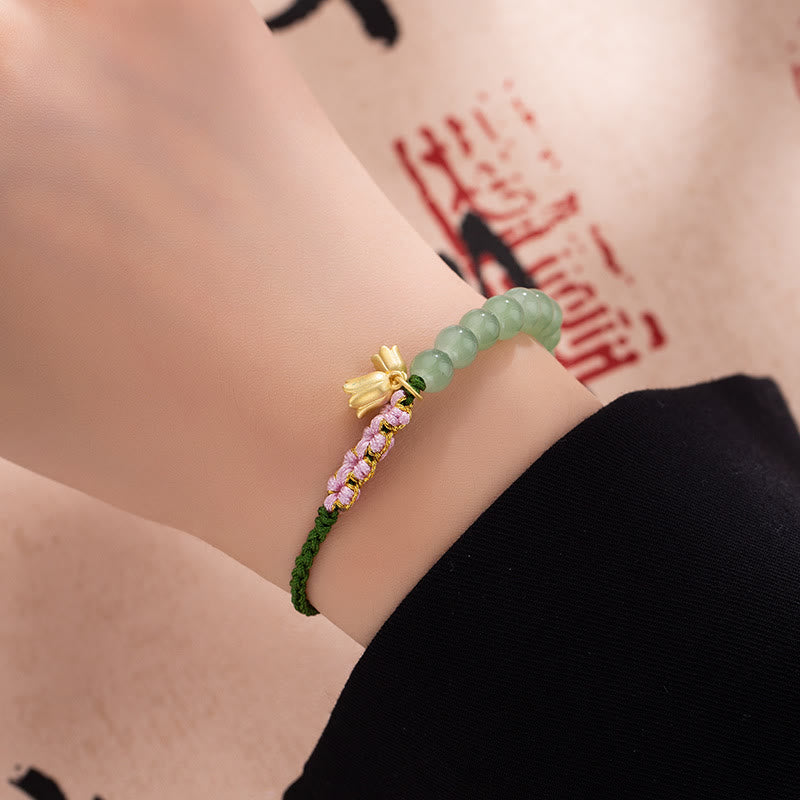 Buddha Stones Ręcznie Robione Jade Koraliki Konwalii Charm Szczęścia Bransoletka Pleciona