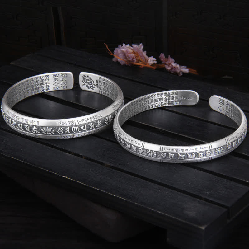 Buddha Stones 999 Srebro Sterlingowe Om Mani Padme Hum Heart Sutra Lotus Bransoletka Pokoju - image 5