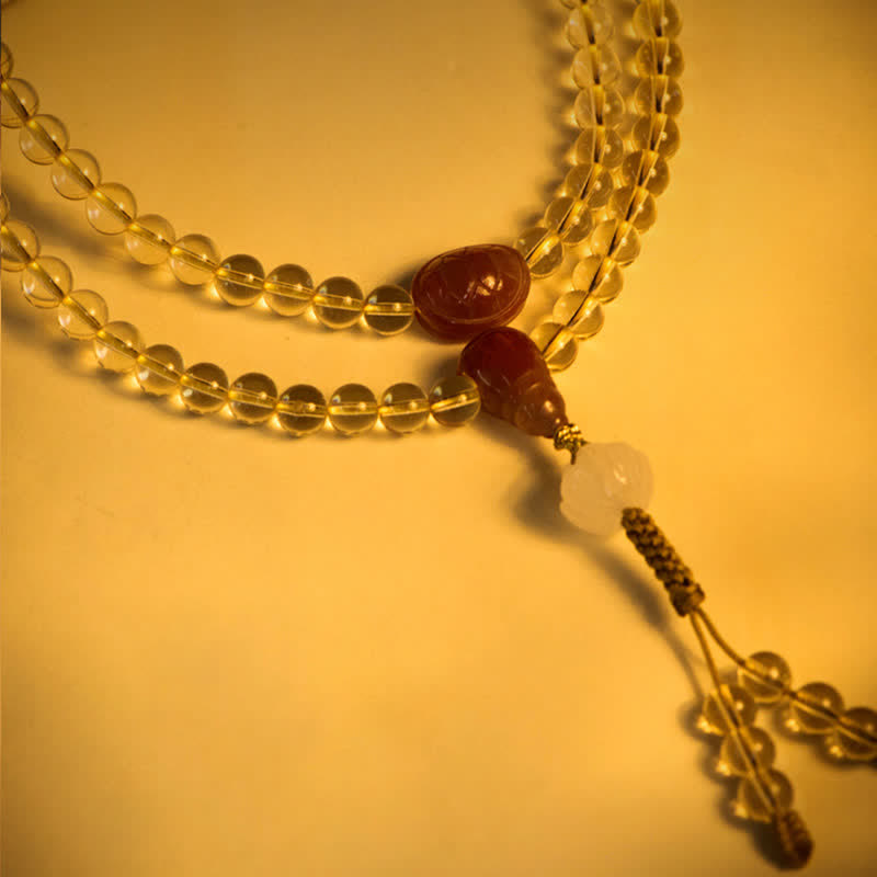 Buddha Stones 108 Koraliki Mala 925 Srebro Sterling Naturalny Cytryn Czerwony Agat Biały Jade Bransoletka z Zawieszką Dobrobytu