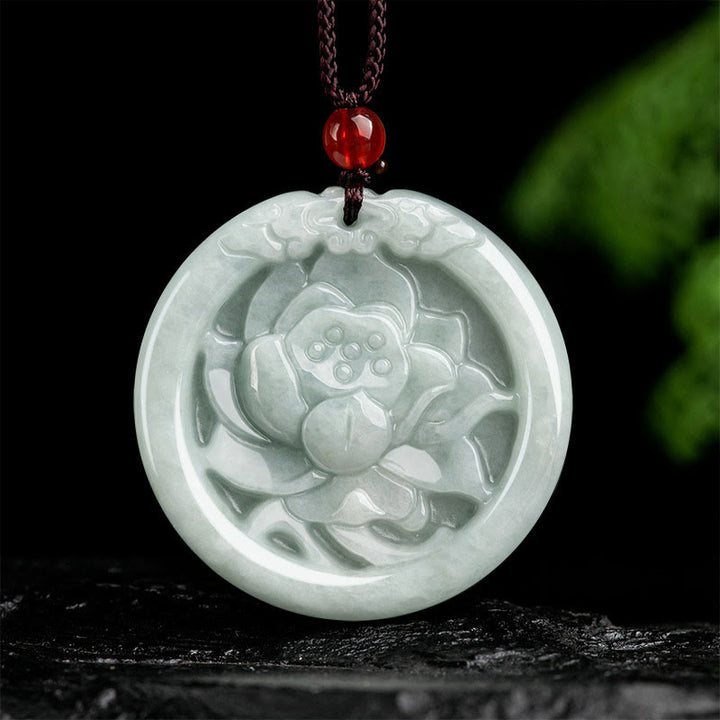Naszyjnik z Buddha Stones Naturalny Jadeit Kwiat Lotosu Rzeźbiony Wisiorek Dobrobytu - Jadeit (dobrobyt ♥obfitość) - image 1
