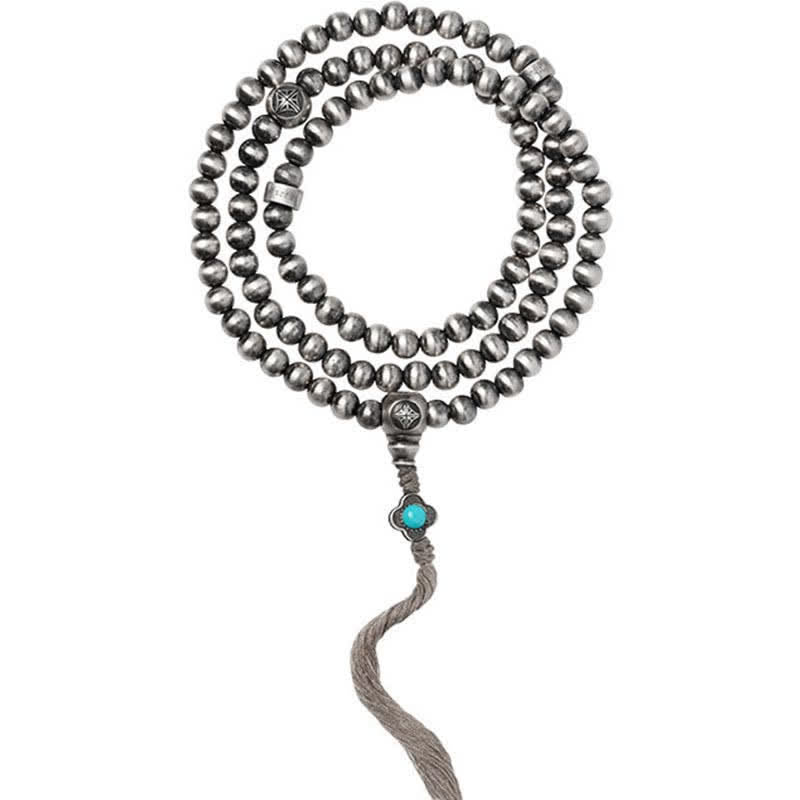Buddha Stones 108 Mala Beads 925 Srebro Sterling Czerwony Agat Turkusowy Bransoletka z Zawieszką Pewności
