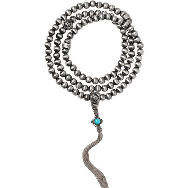 Buddha Stones 108 Mala Beads 925 Srebro Sterling Czerwony Agat Turkusowy Bransoletka z Zawieszką Pewności