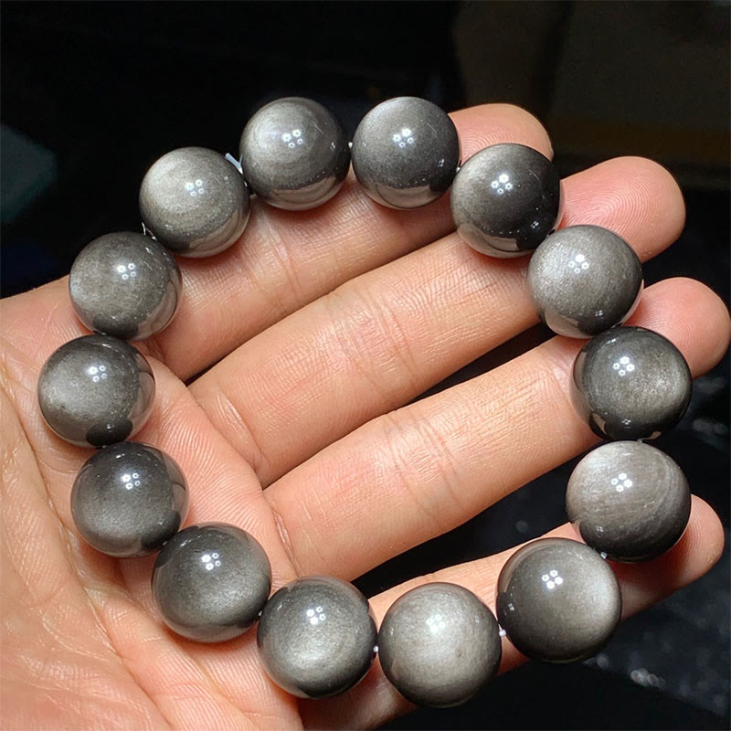 Bransoletka ochronna z naturalnego obsydianu i Buddha Stones w kolorze srebra