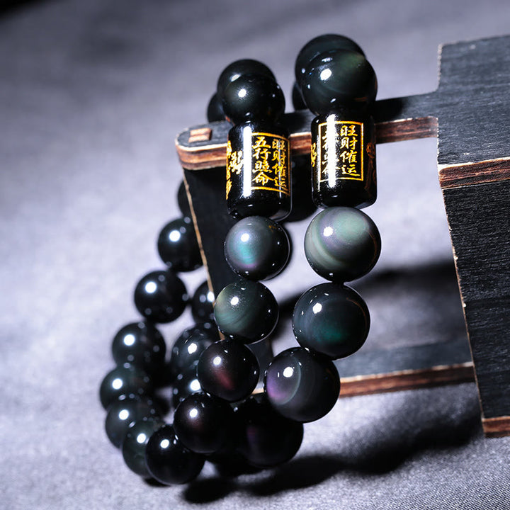 Buddha Stones Naturalna tęczowa bransoletka z obsydianu pozytywnej transformacji