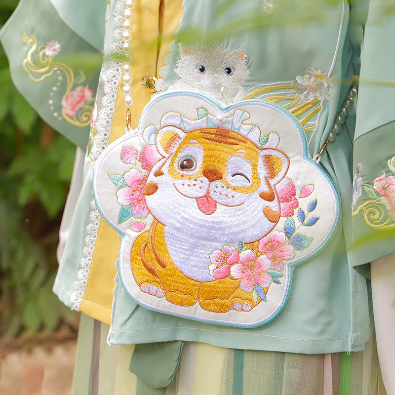 Buddha Stones Szczęście Haft Lotos Koi Ryba Królik Kwiat Hanfu Torba Crossbody Torba na Ramię