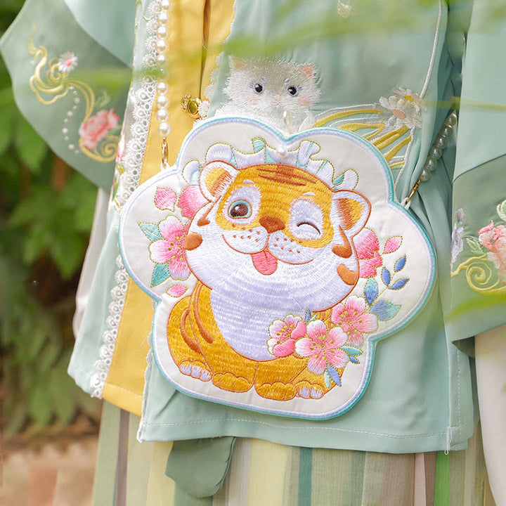 Buddha Stones Szczęście Haft Lotos Koi Ryba Królik Kwiat Hanfu Torba Crossbody Torba na Ramię