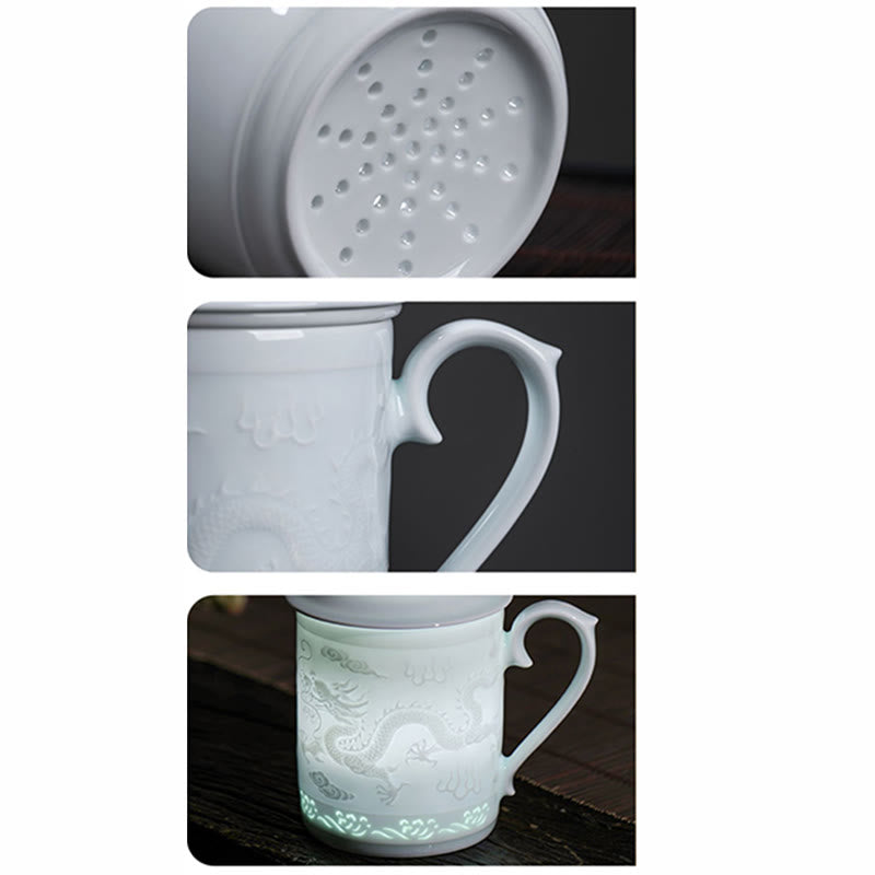 Buddha Stones Jingdezhen Linglong Porcelana Pomyślny Smok Feniks Łódź Gładkie żeglowanie Ceramiczna filiżanka do herbaty Biurowe filiżanki do herbaty 420 ml