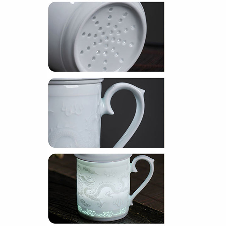 Buddha Stones Jingdezhen Linglong Porcelana Pomyślny Smok Feniks Łódź Gładkie żeglowanie Ceramiczna filiżanka do herbaty Biurowe filiżanki do herbaty 420 ml