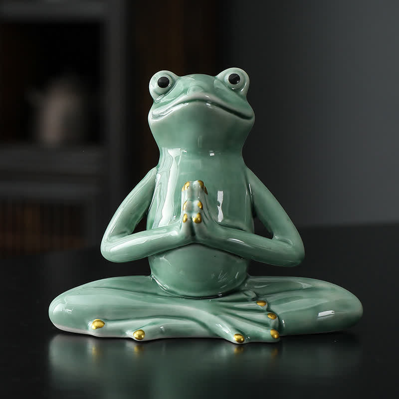 Medytująca ceramiczna figurka żaby zen - Modląca się żaba - Zielony - image 1