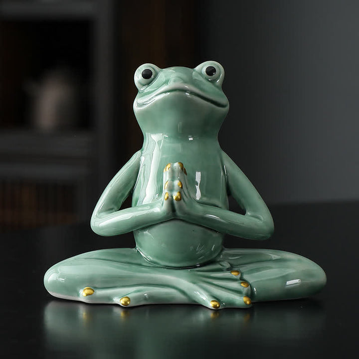 Medytująca ceramiczna figurka żaby zen - Modląca się żaba - Zielony - image 1