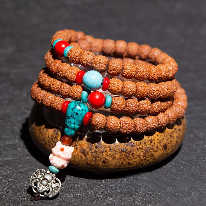 Tybet 108 Mala Beads Rudraksha Bodhi Seed Chinese Zodiac Natal Buddha Wealth Charm Bracelet