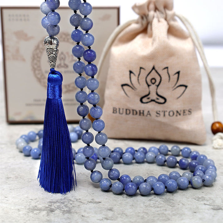 Buddha Stones 108 Mala Niebieskie Koraliki Awenturynowe Koraliki Modlitewne Do Medytacji Jogi Naszyjnik
