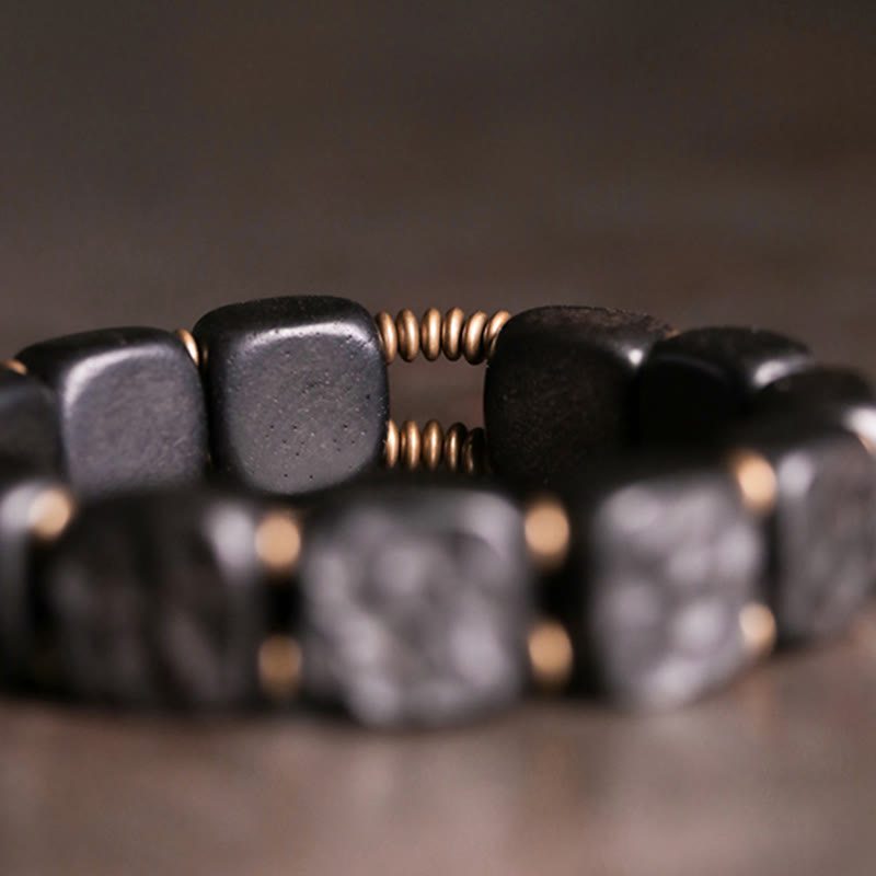 Buddha Stones Bransoletka w stylu retro z teksturą drewna hebanowego i miedzią Peace Balance