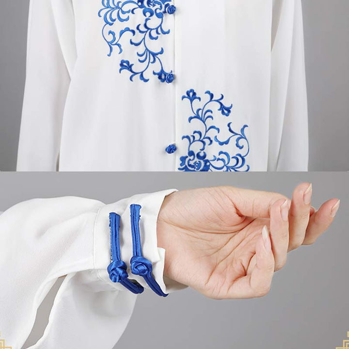 Buddha Stones Kwiat Haft Medytacja Modlitwa Duchowy Zen Tai Chi Qigong Praktyka Unisex Zestaw Ubrań