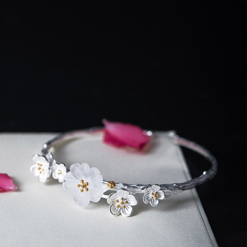 Bransoletka Buddha Stones 925 Sterling Silver Plum Flower Blessing z regulacją