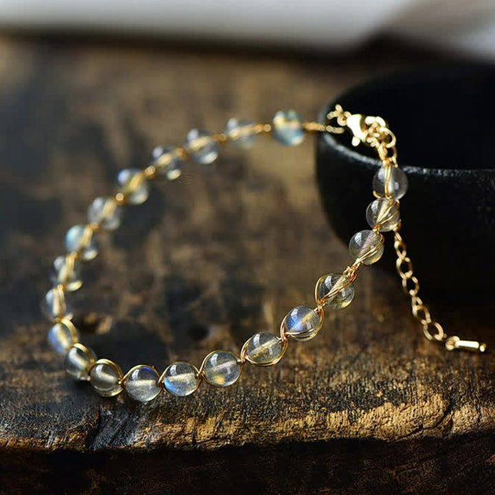 Buddha Stones Natural Moonstone 14K Gold Healing Positive Bransoletka