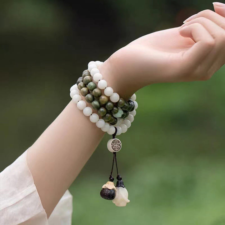 Bransoletka kojąca Buddha Stones Natural Green Sandalwood Bodhi Seed