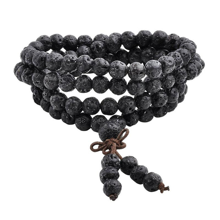 Buddha Stones Naturalne Lawa Skała 108 Koraliki Bransoletka Ochronna