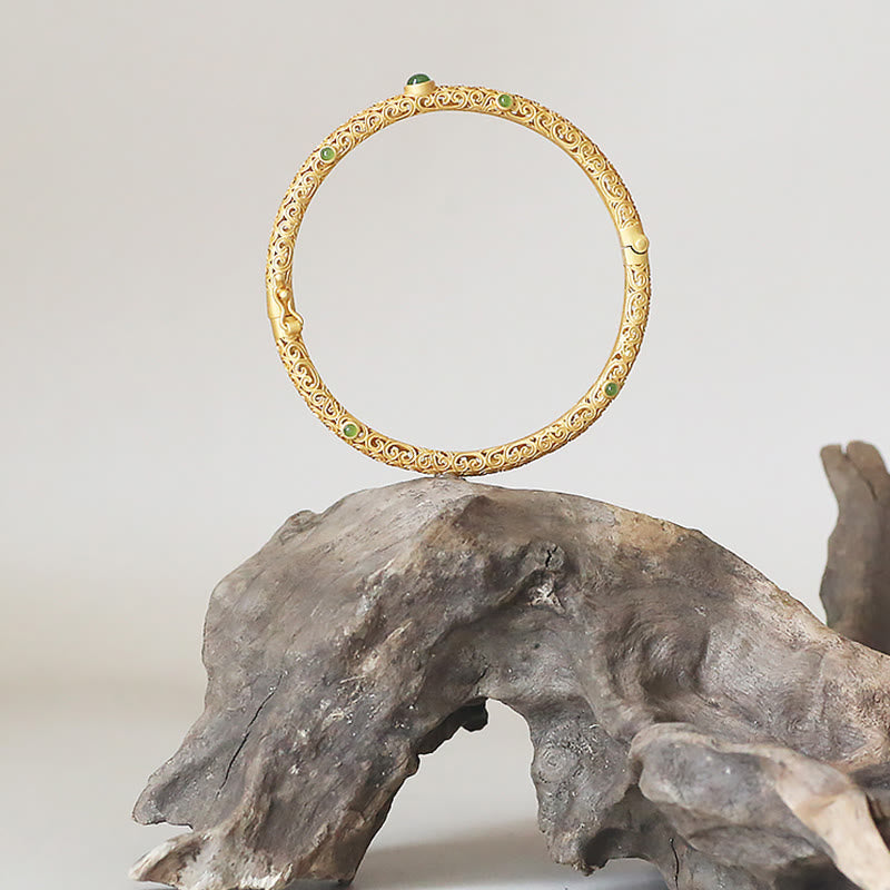 Buddha Stones Cyjan Jade Miedź Pomyślne Chmury Spokojna Uzdrawiająca Bransoletka Bangle