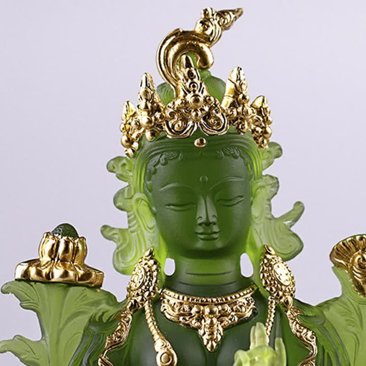 Buddha Stones Bodhisattwa Zielona Tara Ręcznie Robione Liuli Kryształowe Dzieło Sztuki Ochrona Domu Biuro Statua Dekoracja - image 7