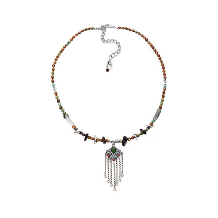 Buddha Stones Tybetański Kryształ Kamień Miedź Szczęście Tassel Naszyjnik Wisiorek