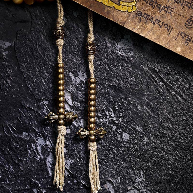 Buddha Stones 108 Mala Koraliki Naturalne Tygrysie Oko Miedź Dorje Ochrona Bransoletka z Chwostem