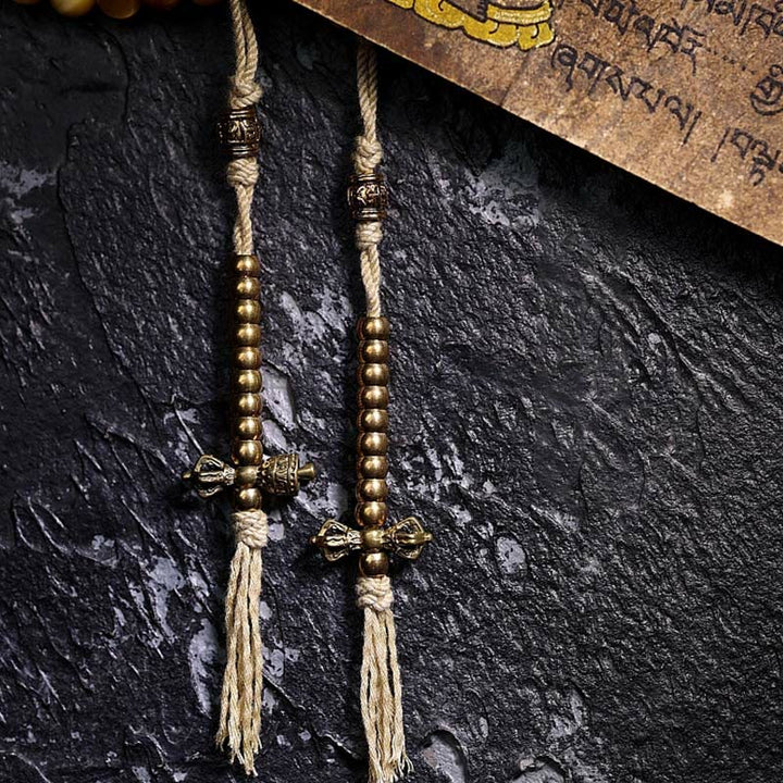 Buddha Stones 108 Mala Koraliki Naturalne Tygrysie Oko Miedź Dorje Ochrona Bransoletka z Chwostem