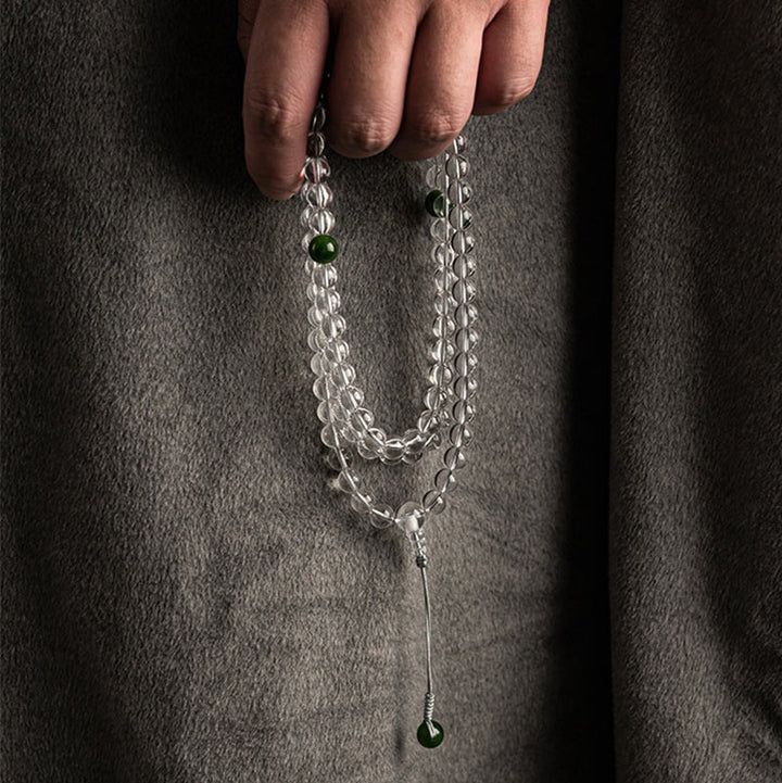 Buddha Stones 108 Koraliki Biały Kryształ Jade Medytacyjna Bransoletka Mala