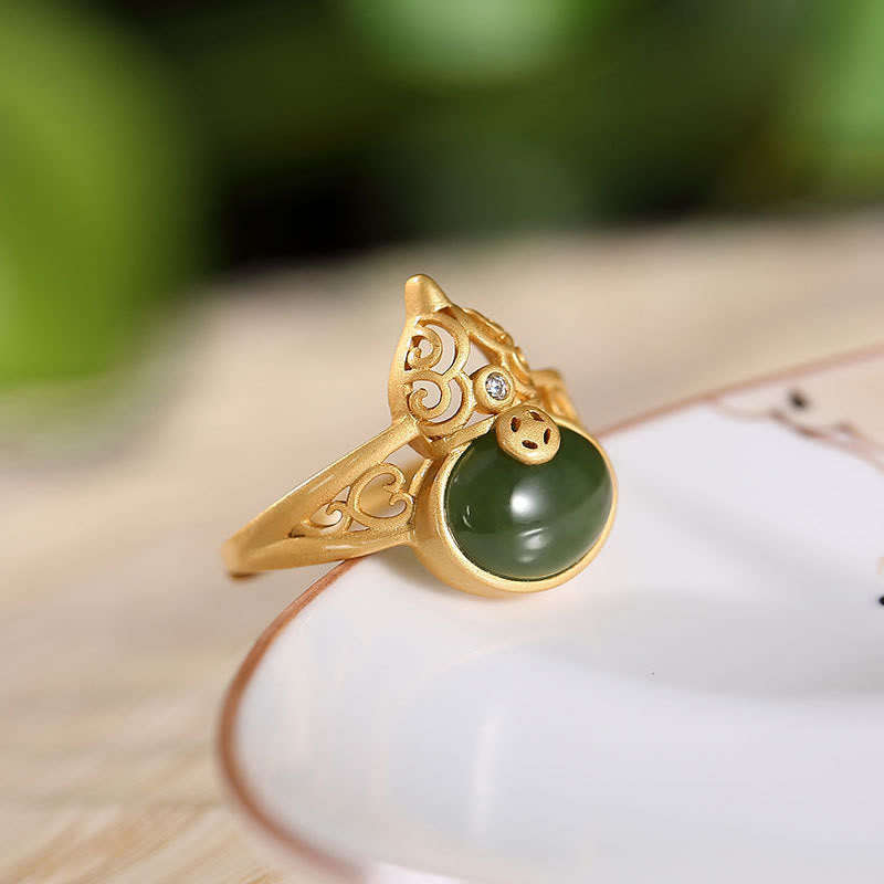 Buddha Stones Tykwa Cyjan Jade Miedź Moneta Sukces Szczęście Regulowany Pierścień