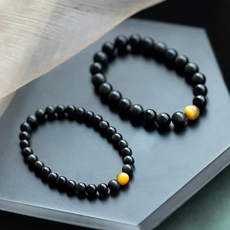 Buddha Stones Naturalna Tęczowa Obsydianowa Tygrysie Oko Pozytywna Bransoletka Miłosna
